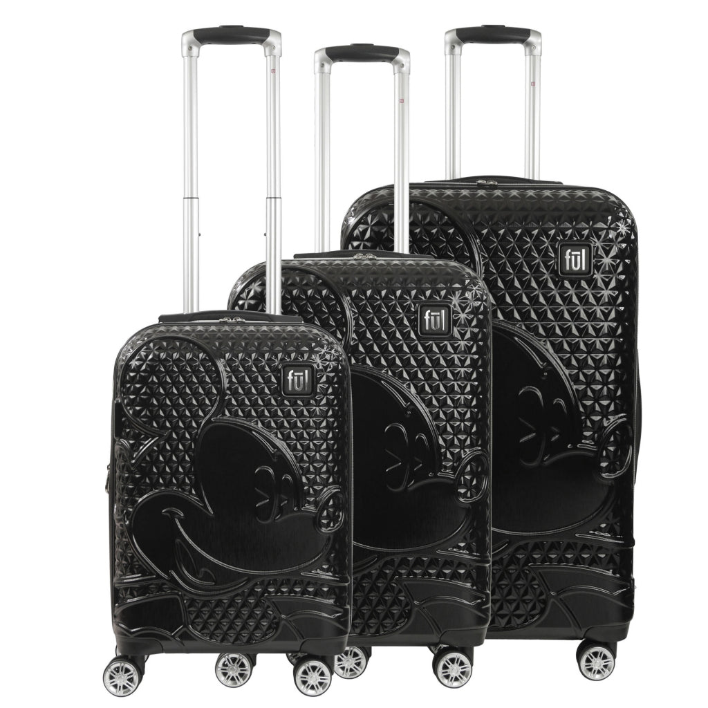 FUL Disney Textured Mickey Mouse 3 Piece Hardside 8 Wheel Spinner Luggage Set