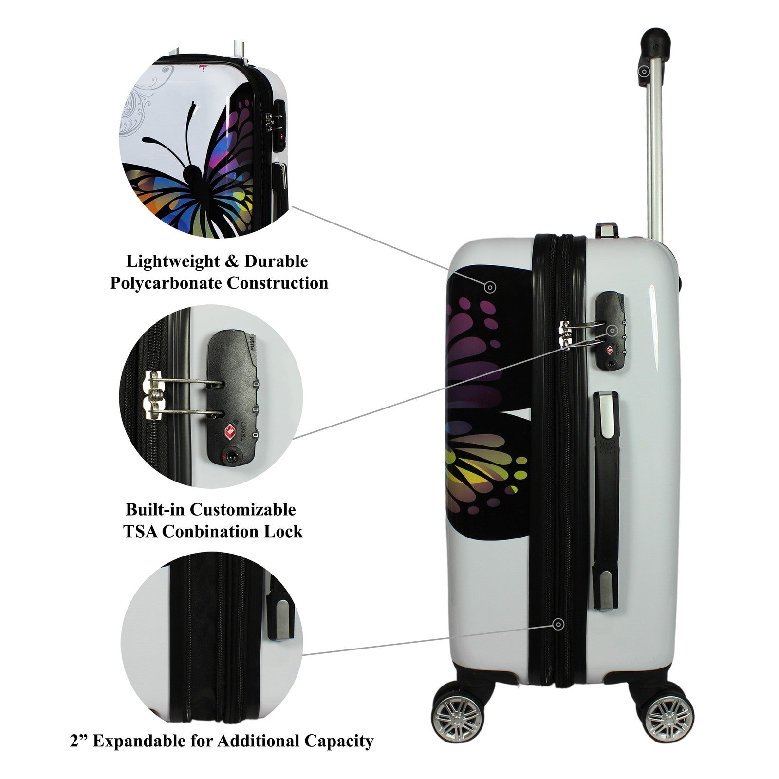 World Traveler Butterfly 3-Piece Hardside Expandable Spinner Luggage Set