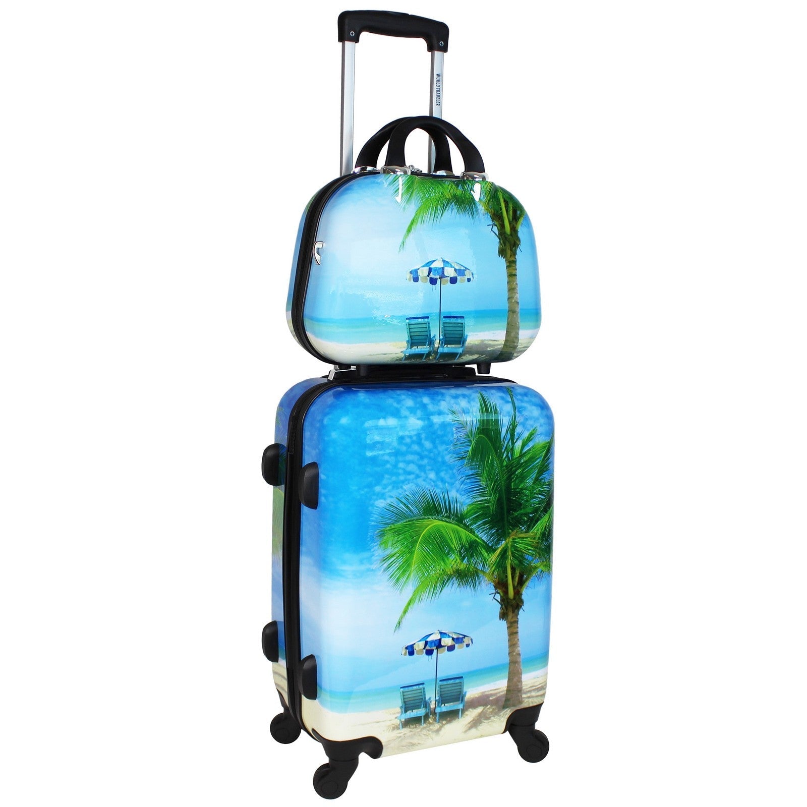 World Traveler Palm Tree Hardside 2-Piece Carry-On Spinner Luggage Set