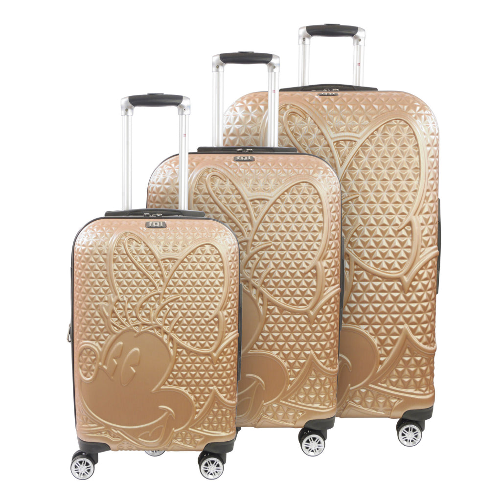 Disney Ful Textured Minnie Mouse Taupe 3 Piece Hardside Spinner Luggage Set