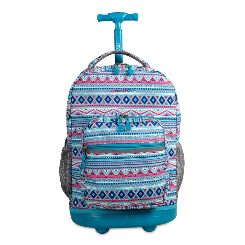 J World Sunrise Mint Tribal 18" Rolling Backpack