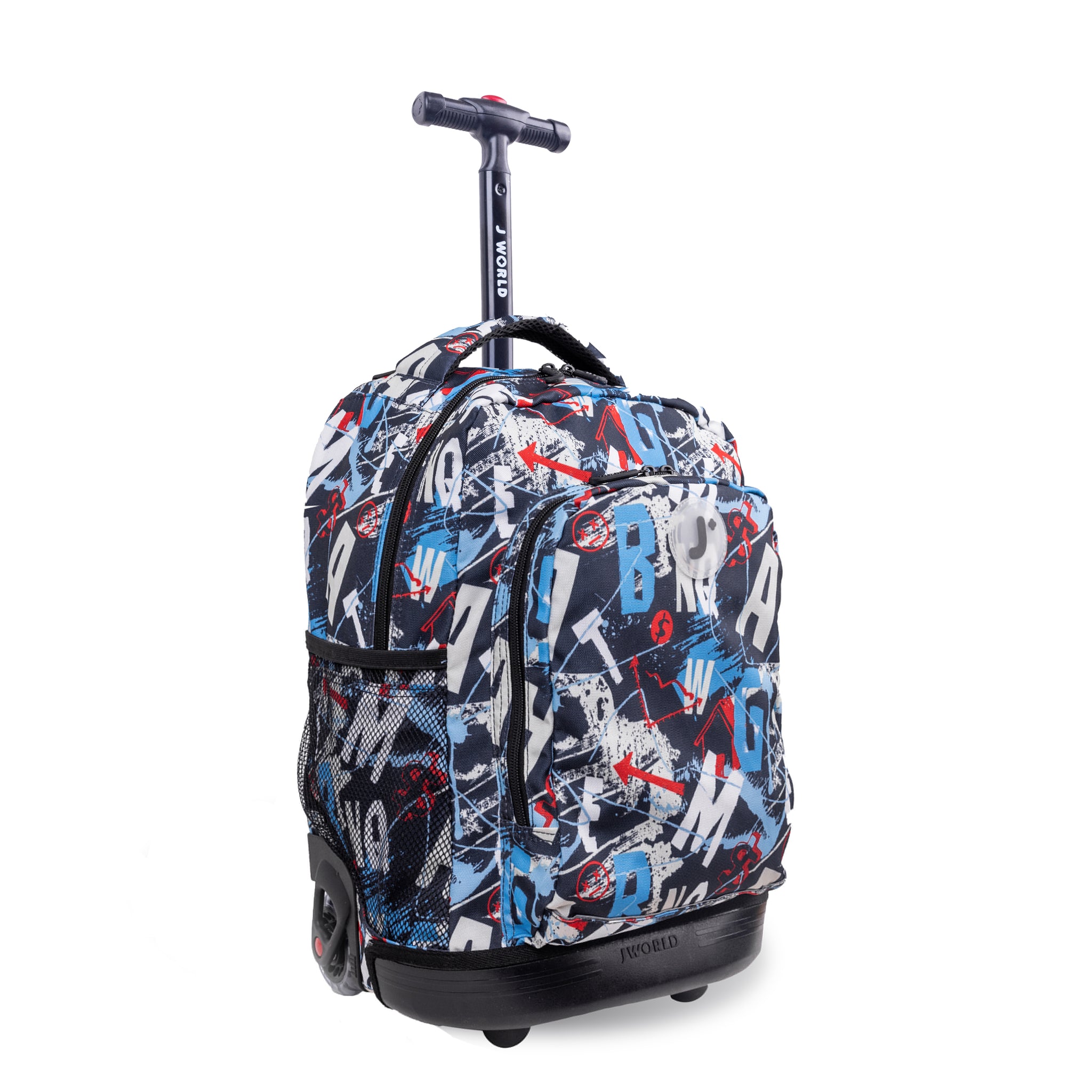 J World Boys and Girls Sunny 17" Kids Rolling Backpack for School and Travel, Graffiti