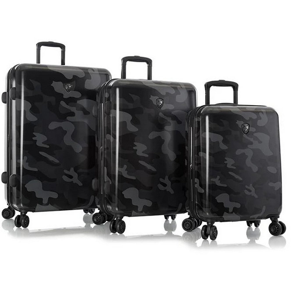 Heys Black Camo 3 Piece Hardside Spinner Luggage Set