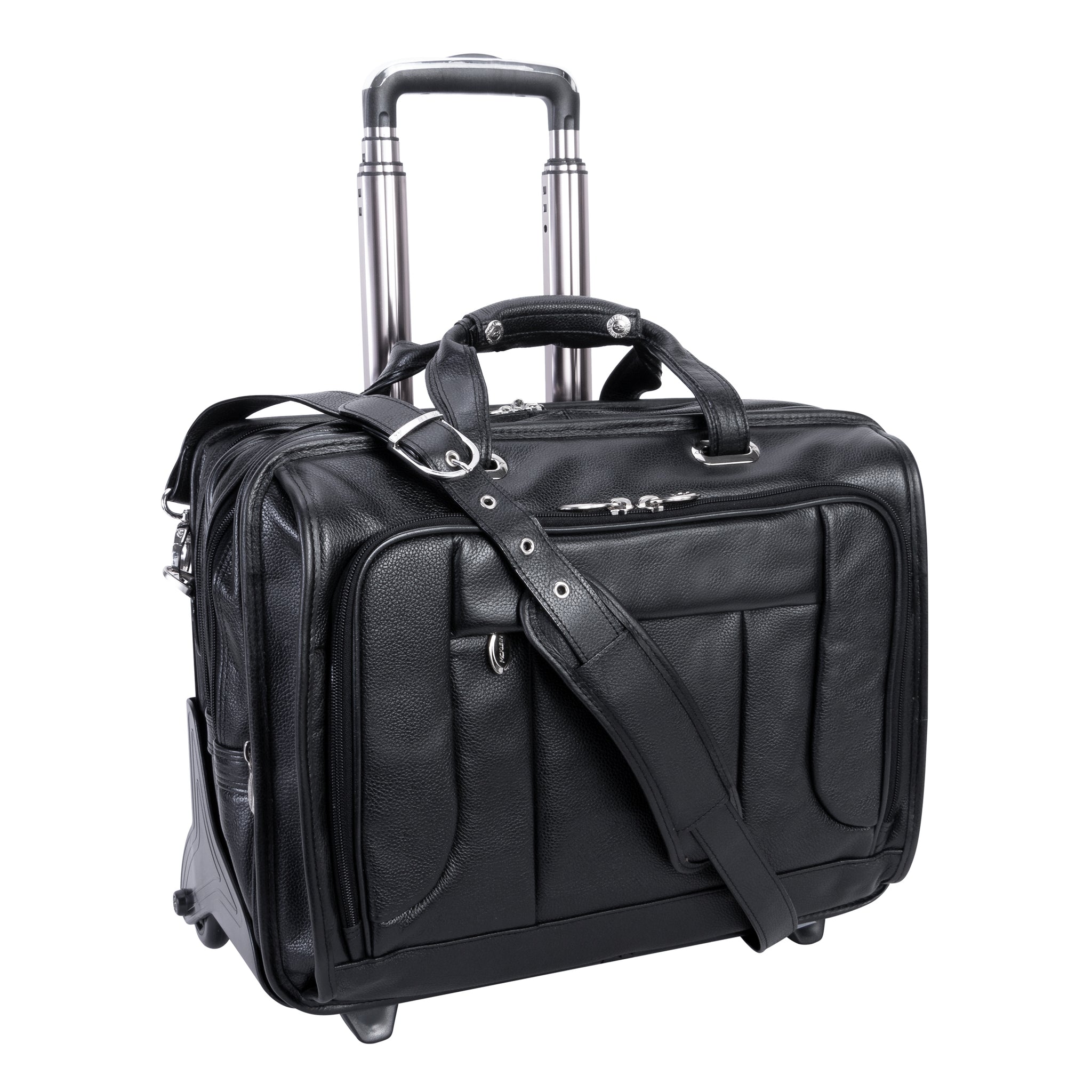 McKlein WEST TOWN 17" Leather Fly-Through Checkpoint-Friendly Patented Detachable -Wheeled Laptop Briefcase