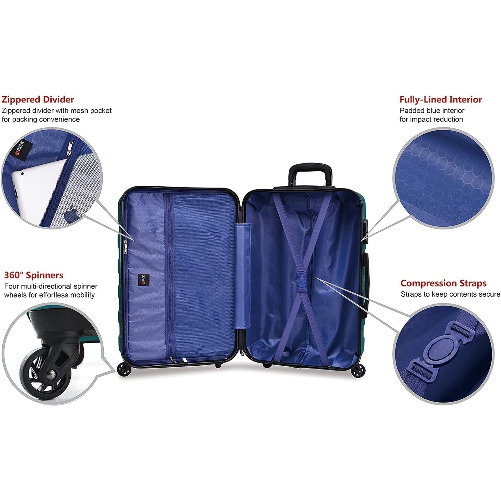 Hipack Prime Hardside 3-Piece Spinner Luggage Set