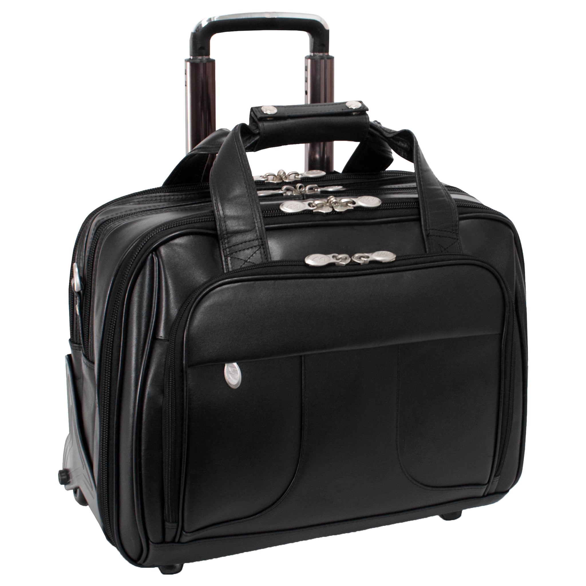 McKlein CHICAGO 17" Leather Patented Detachable -Wheeled Laptop Overnight with Removable Briefcase