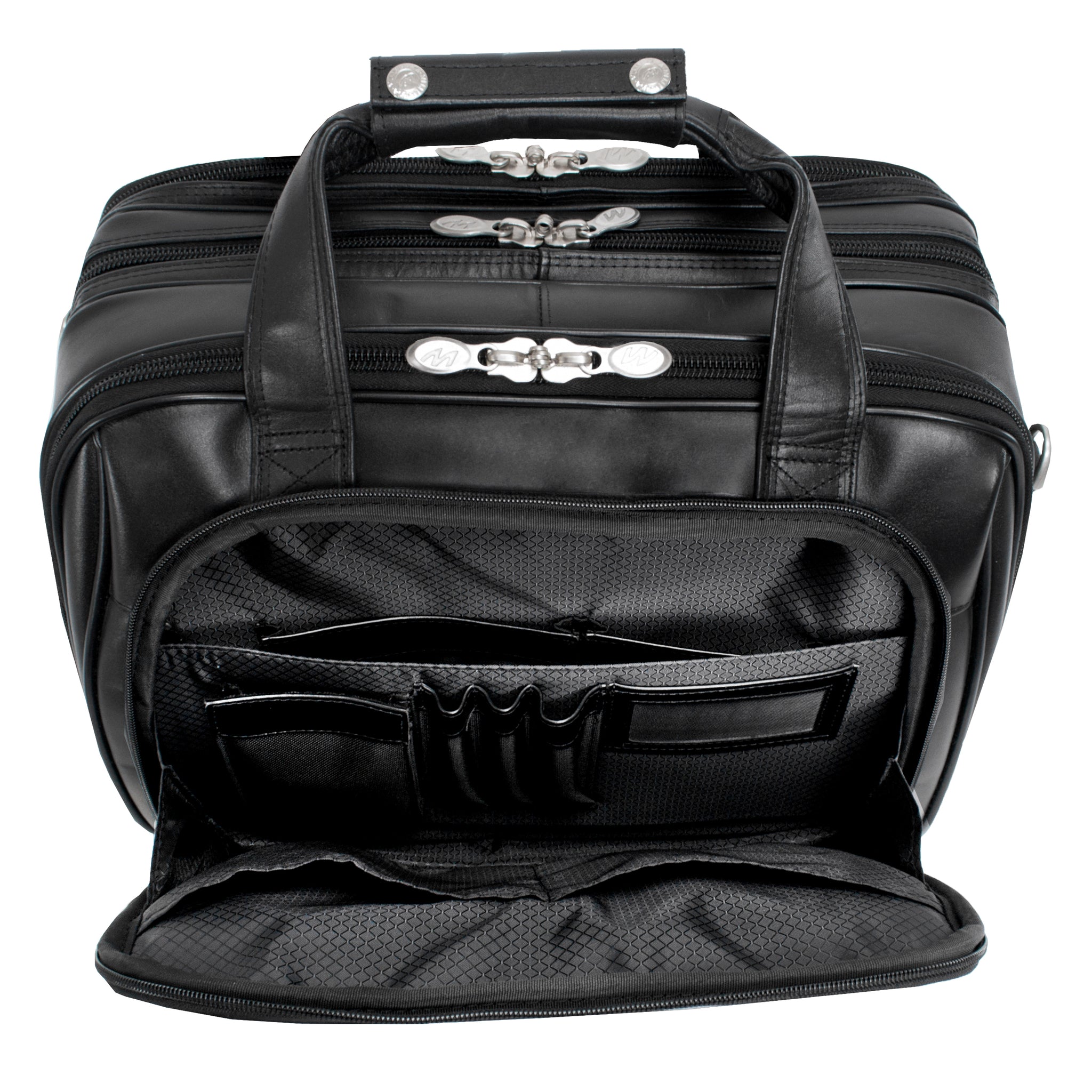 McKlein CHICAGO 17" Leather Patented Detachable -Wheeled Laptop Overnight with Removable Briefcase
