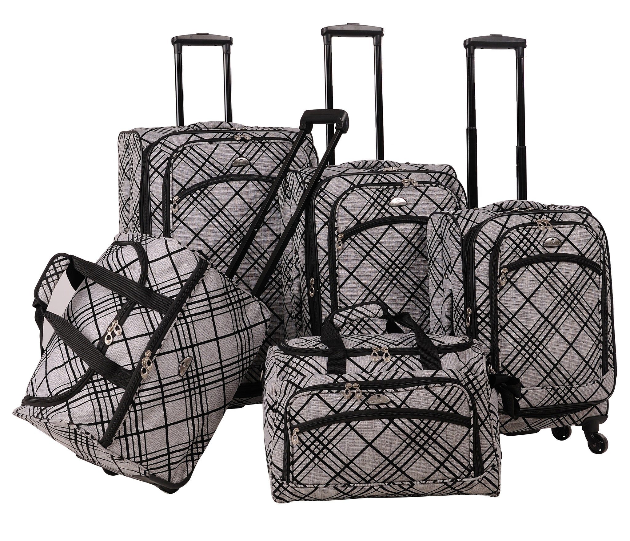 American Flyer Silver Stripes 5-Piece Spinner Luggage Set
