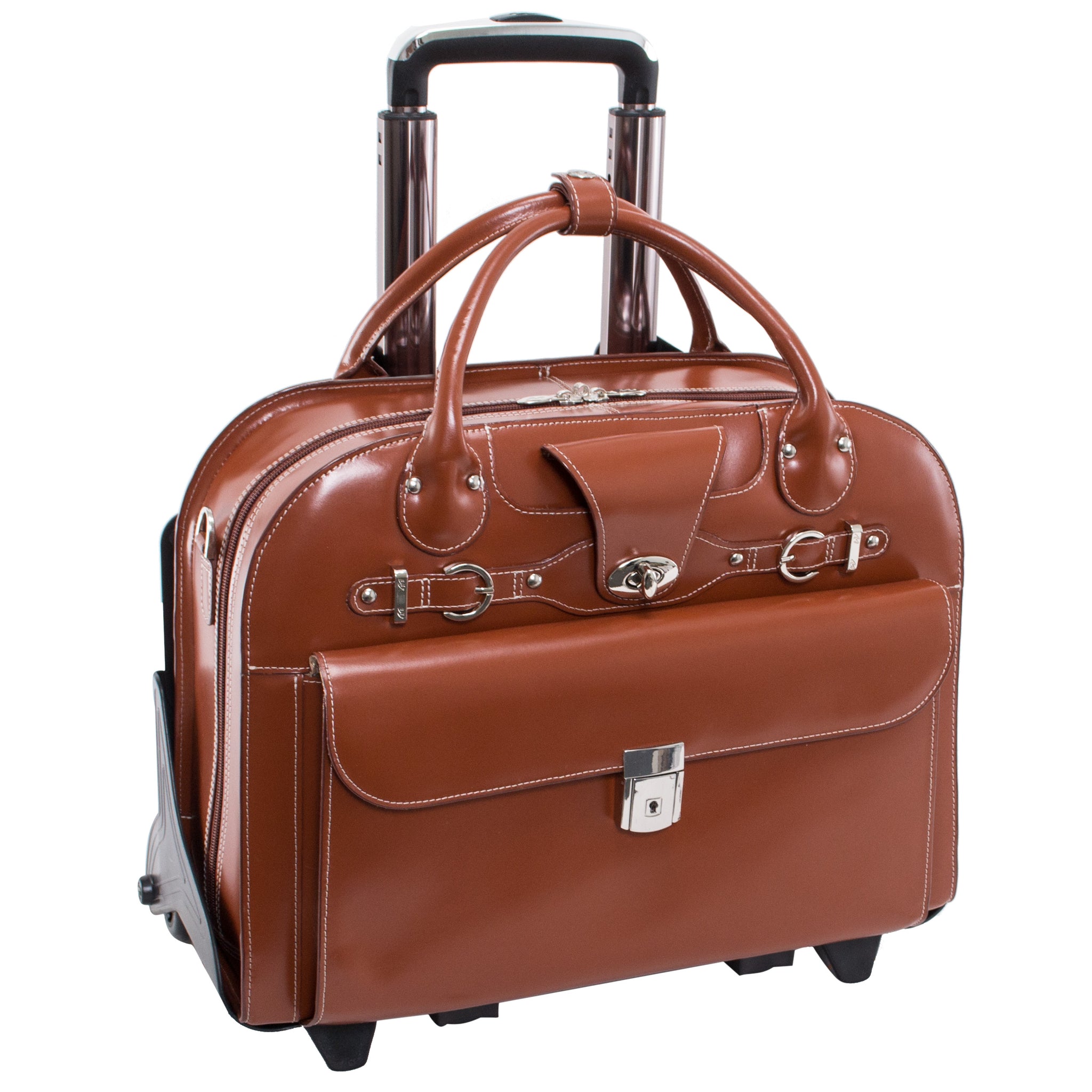 McKlein ROSEVILLE 15" Leather Fly-Through Checkpoint-Friendly Patented Detachable -Wheeled Laptop Briefcase