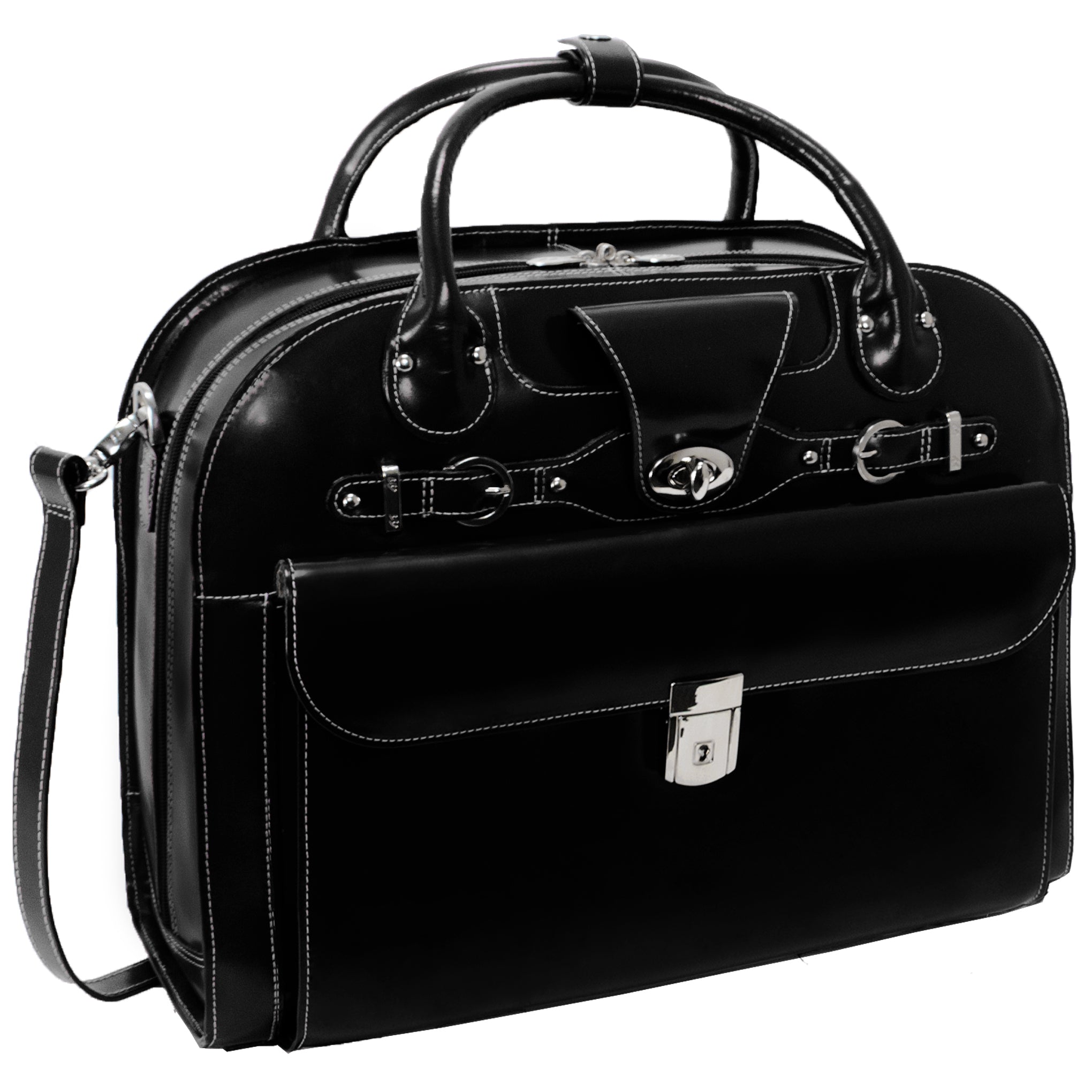 McKlein ROSEVILLE 15" Leather Fly-Through Checkpoint-Friendly Patented Detachable -Wheeled Laptop Briefcase