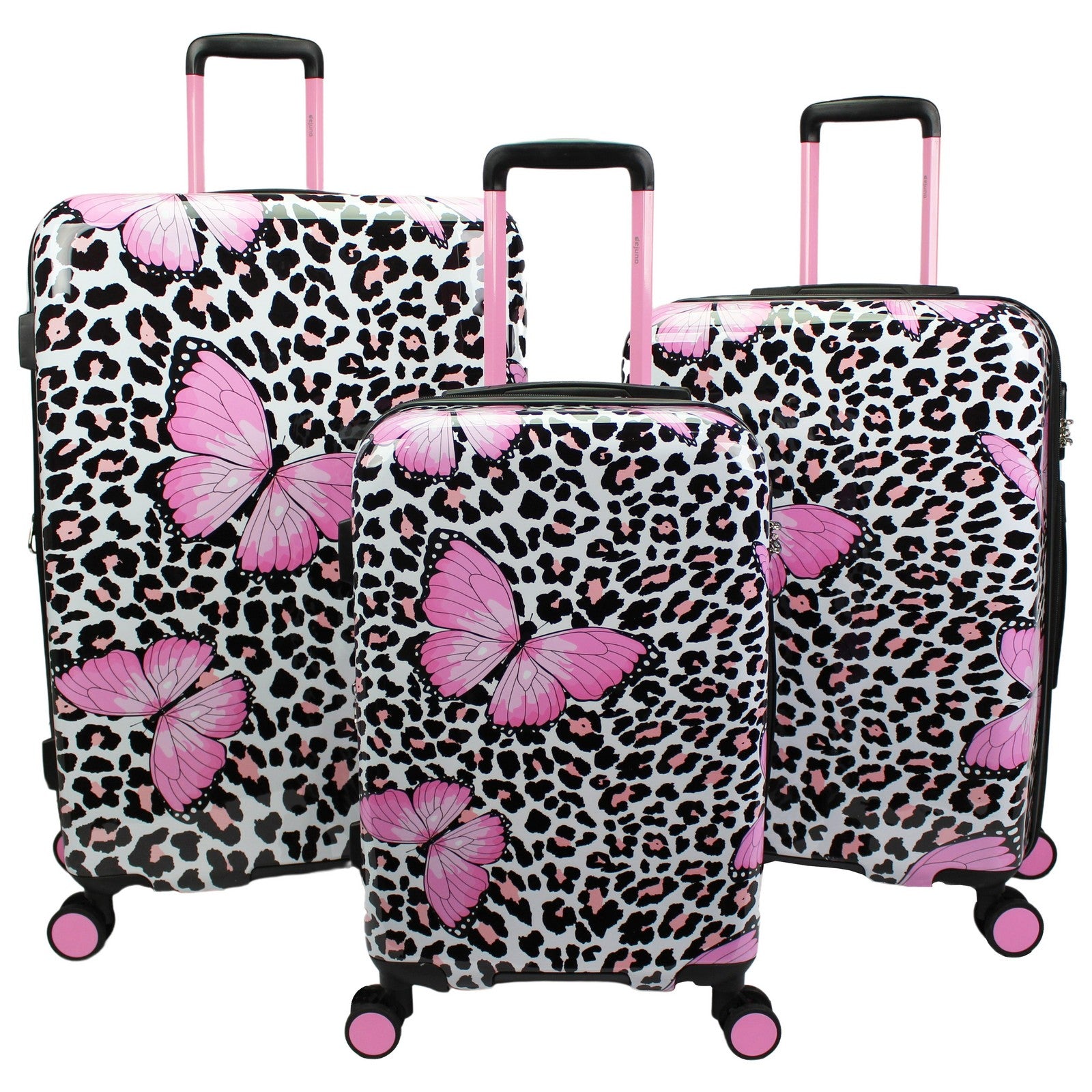 World Traveler Dejuno Butterfly Cheetah 3-Piece Expandable Spinner Luggage Set