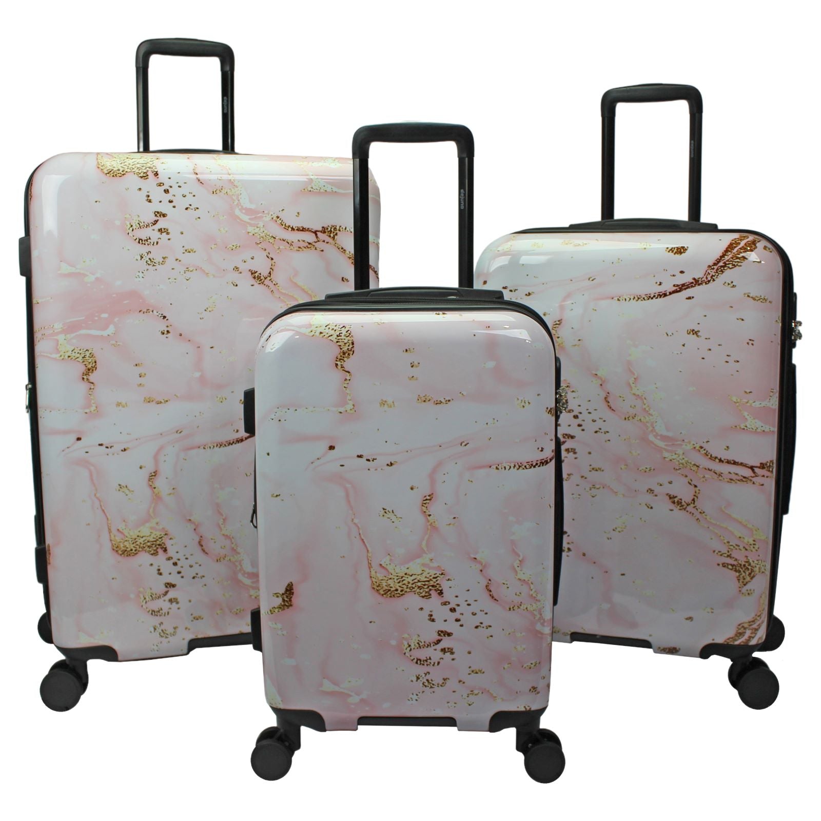 World Traveler Dejuno Pink Marble 3-Piece Expandable Spinner Luggage Set