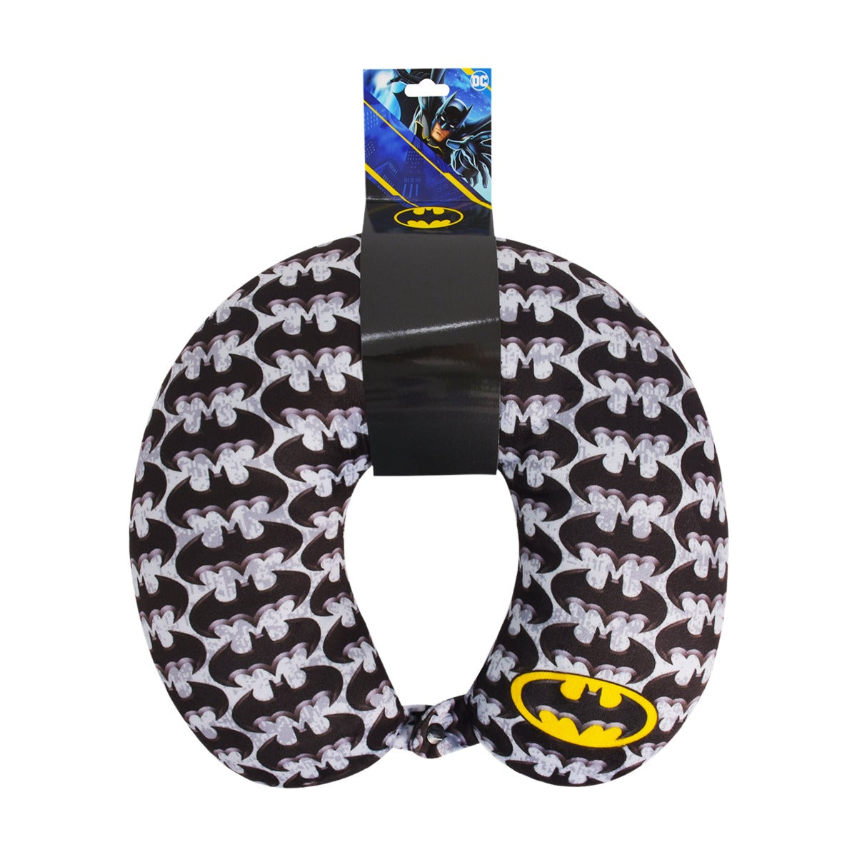 DC Comics Black Batman Logo Travel Neck Pillow, Grey