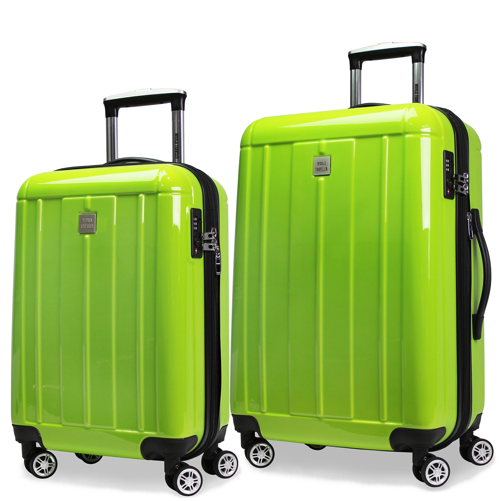 World Traveler Contour 2-Piece Lightweight Polycarbonate Hardside Expandable Spinner Luggage Set with TSA Lock - Apple Green (20" & 24")