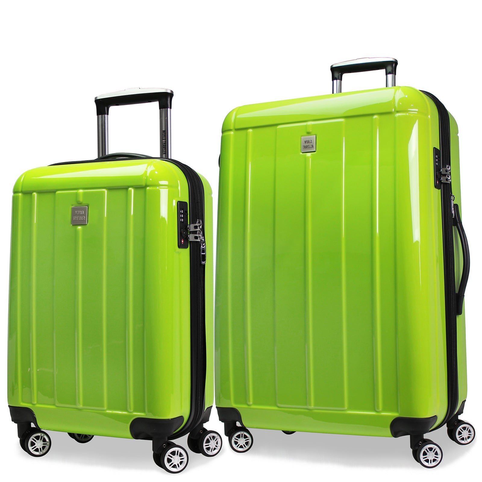 World Traveler Contour 2-Piece Lightweight Polycarbonate Hardside Expandable Spinner Luggage Set with TSA Lock - Apple Green (20" & 28")