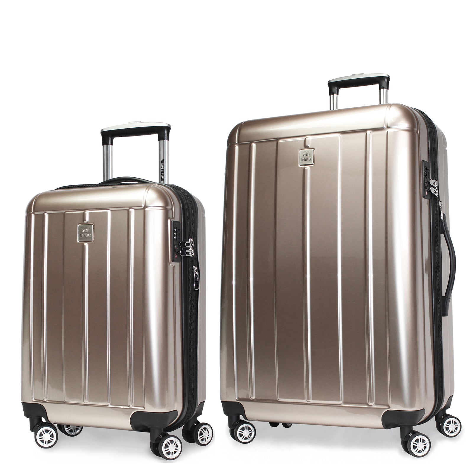 World Traveler Contour 2-Piece Lightweight Polycarbonate Hardside Expandable Spinner Luggage Set with TSA Lock - Apple Green (20" & 28")