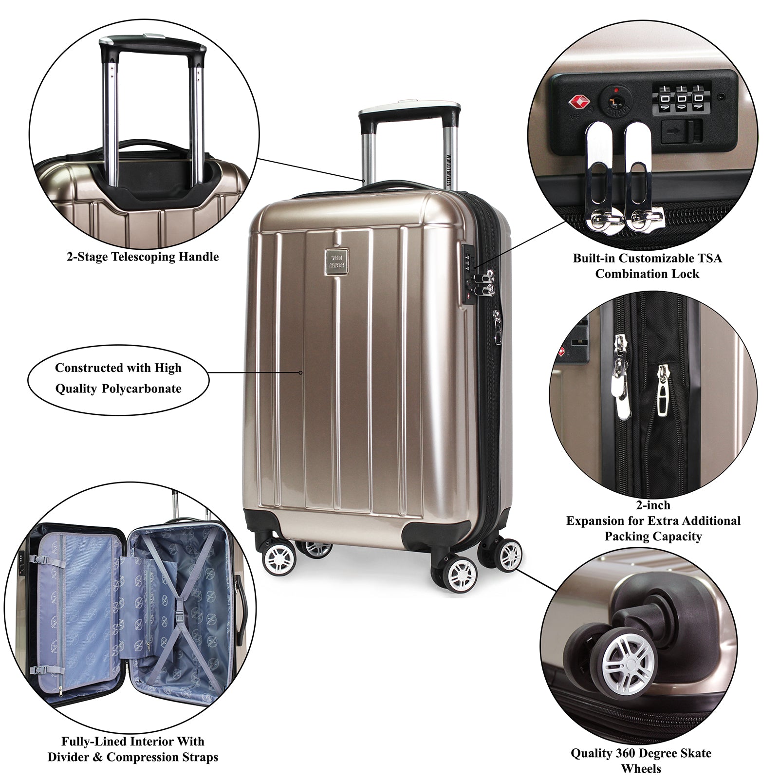 World Traveler Contour 20-Inch Carry-On Lightweight Polycarbonate Hardside Expandable Spinner Luggage with TSA Lock - Apple Green