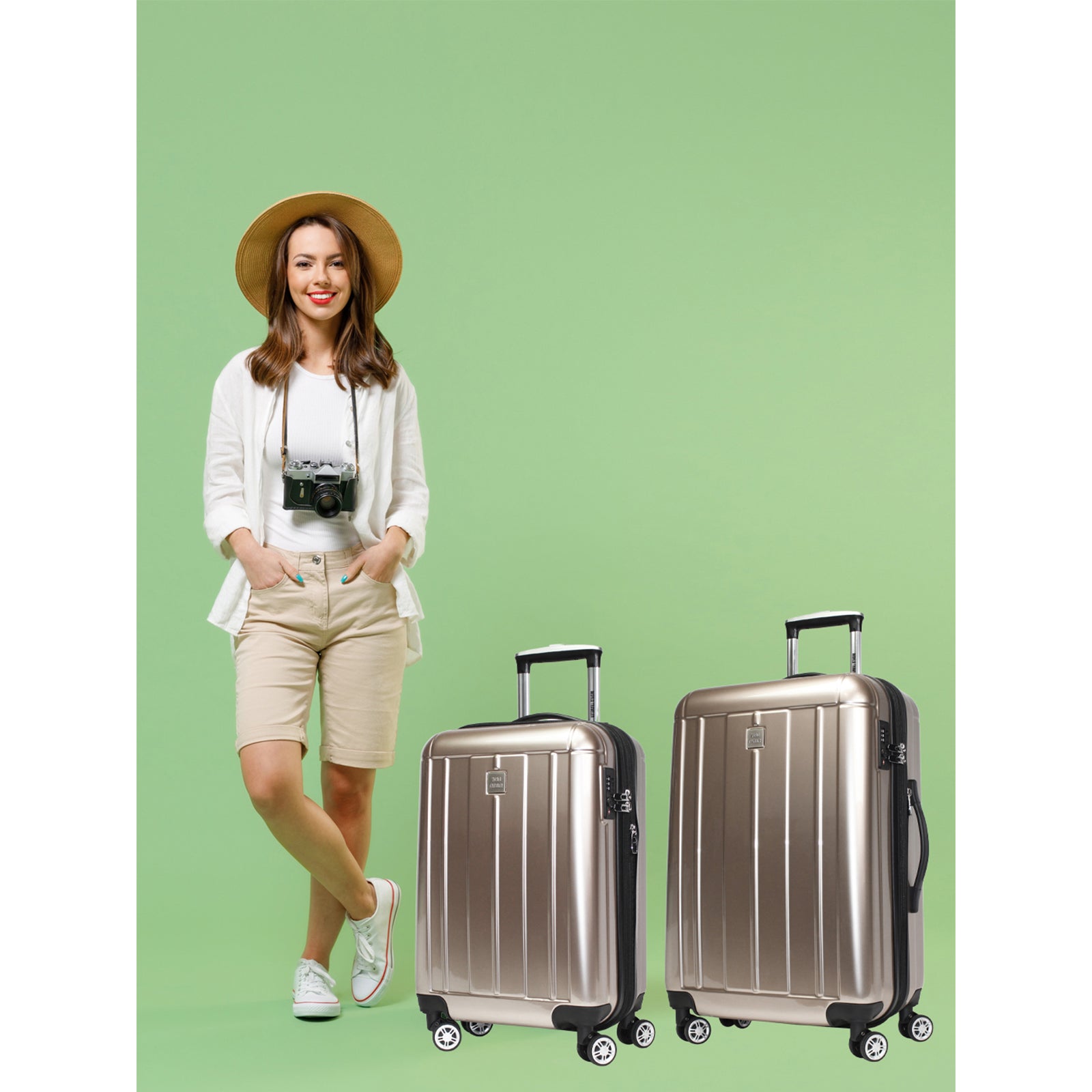 World Traveler Contour 2-Piece Lightweight Polycarbonate Hardside Expandable Spinner Luggage Set with TSA Lock - Apple Green (20" & 24")