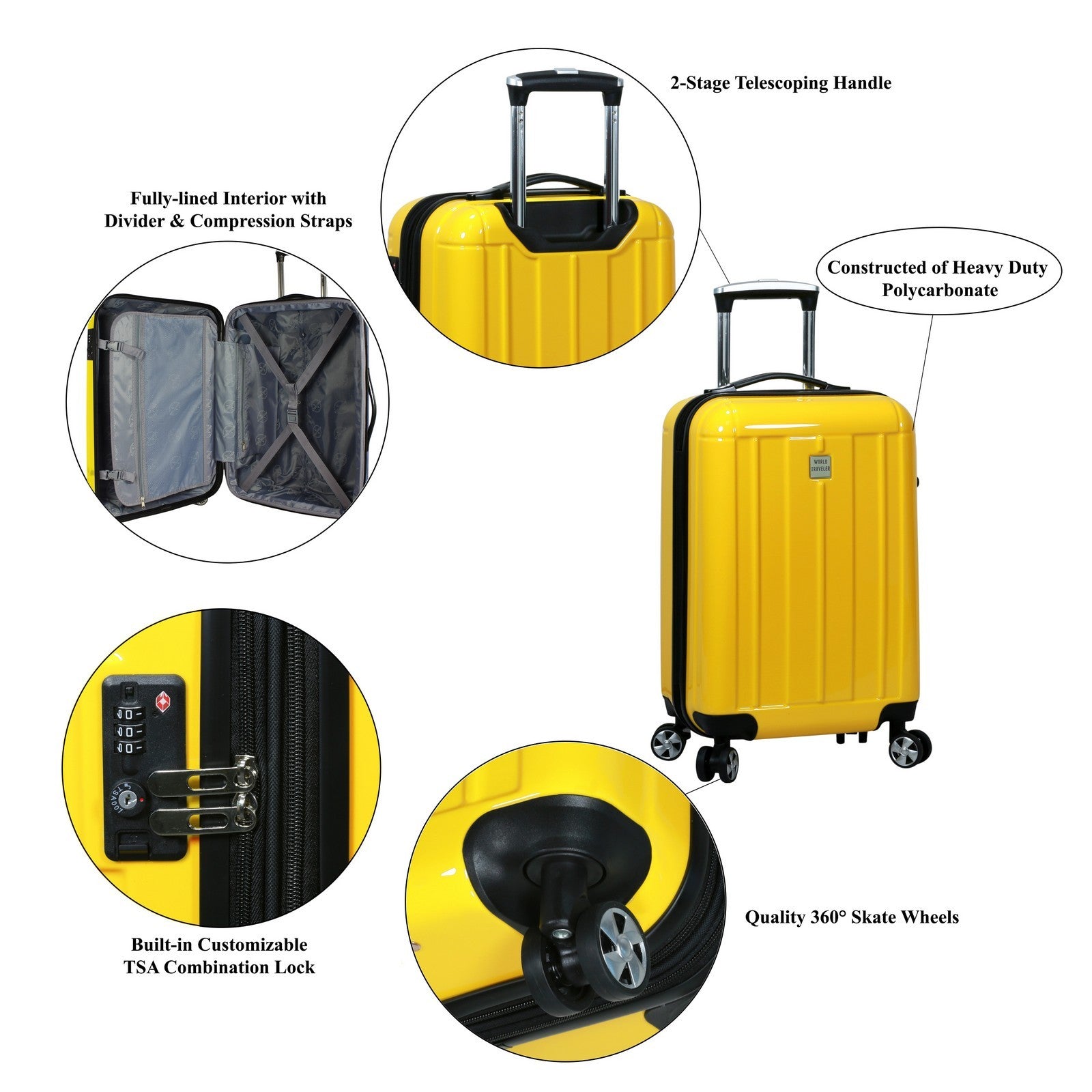 World Traveler Contour 24-Inch Lightweight Polycarbonate Hardside Expandable Spinner Luggage with TSA Lock - Apple Green