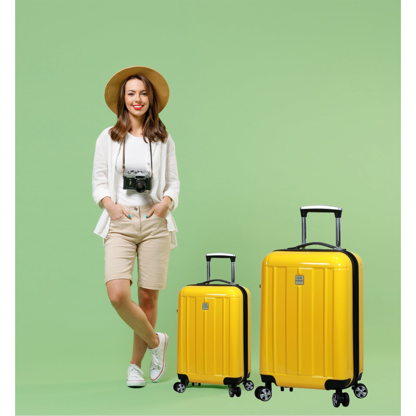 World Traveler Contour 2-Piece Lightweight Polycarbonate Hardside Expandable Spinner Luggage Set with TSA Lock - Apple Green (20" & 24")