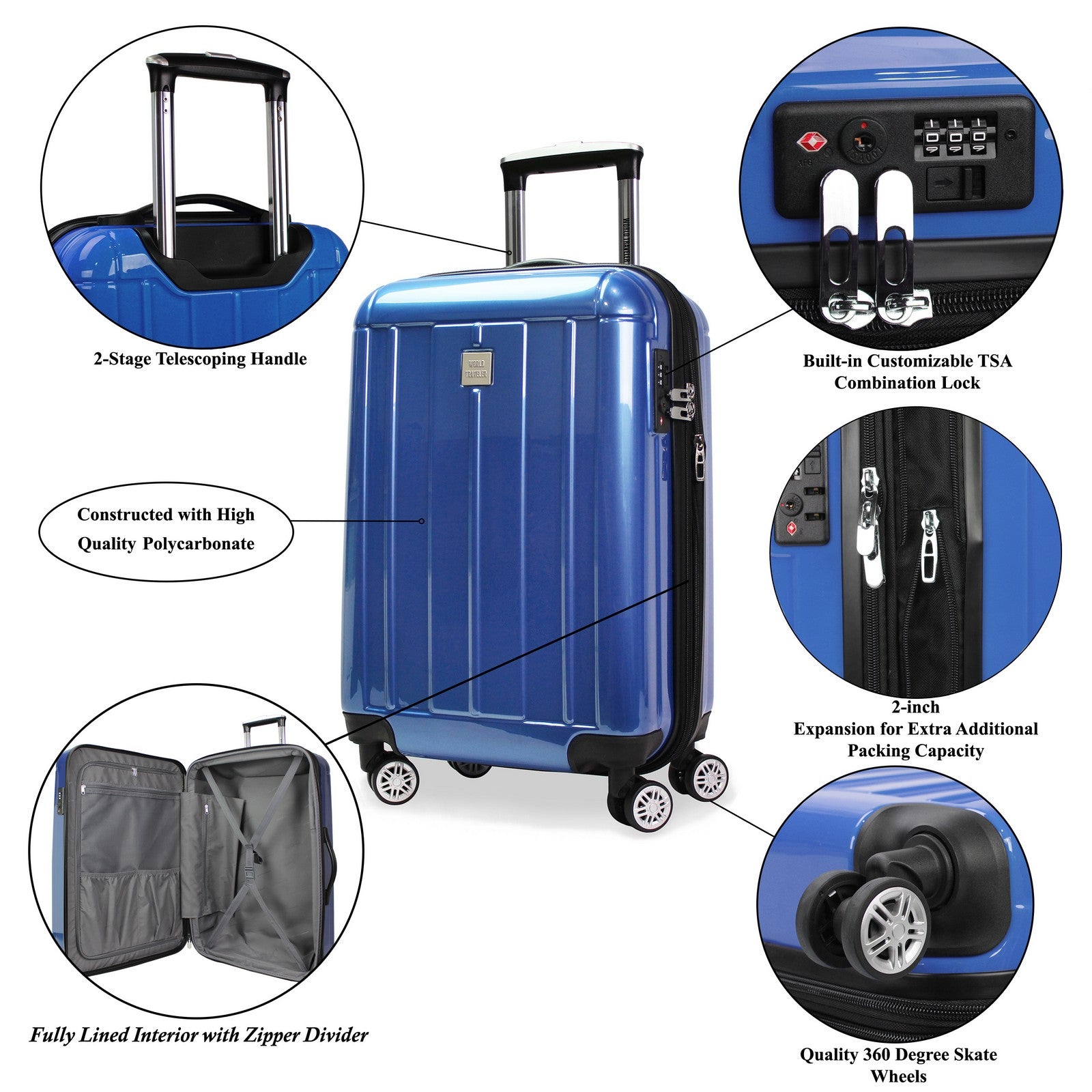 World Traveler Contour 2-Piece Lightweight Polycarbonate Hardside Expandable Spinner Luggage Set with TSA Lock - Apple Green (20" & 28")