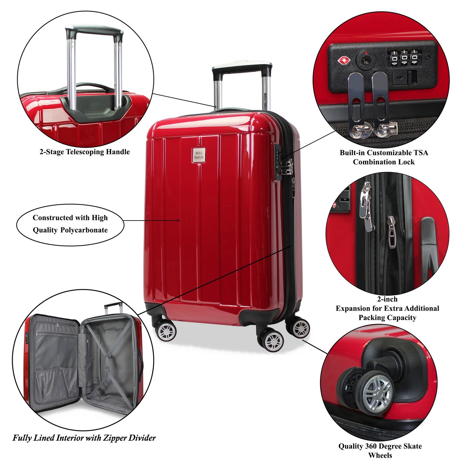 World Traveler Contour 2-Piece Lightweight Polycarbonate Hardside Expandable Spinner Luggage Set with TSA Lock - Apple Green (20" & 28")